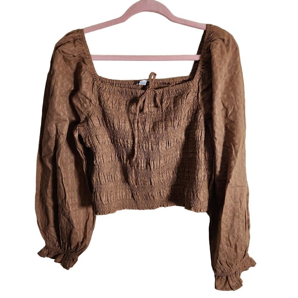 American Eagle NWOT Ruched Cotton Peasant Balloon Sleeve Cropped Top Size XL